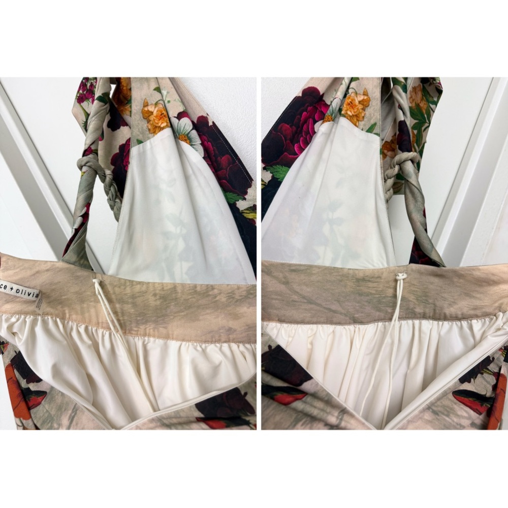 Alice + Olivia Hana Forbidden Forest Midi Dress Gown Floral Green Red Beige 2 - Picture 15 of 16